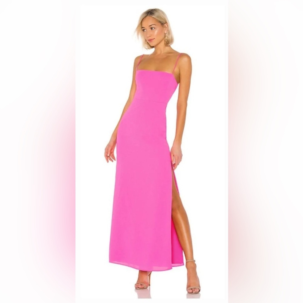 superdown Addison Hot Pink Maxi Dress with Side Slits Adjustable Straps